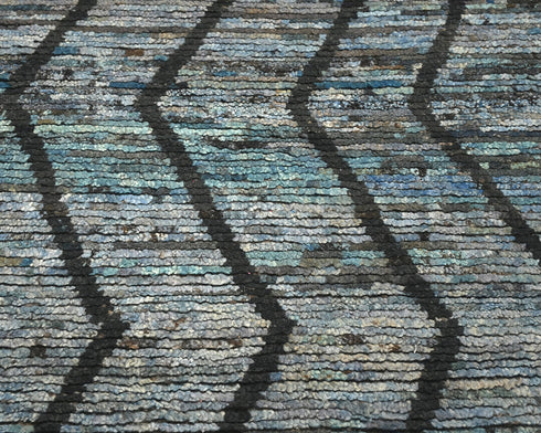 10 Feet Moroccan Blue Hand Woven Wool Runner Rug